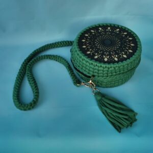 crochet bags wooden base