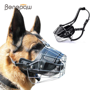 benepaw anti bite large dog muzzle wire basket metal mask adjustable leather straps pet mouth cover german shepherd pitbull