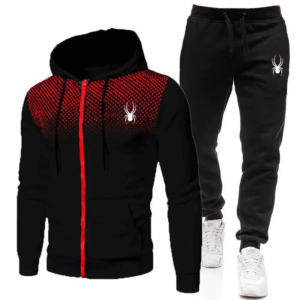 spring and autumn new men's set casual sportswear printed hooded zipper jacket + trousers two piece fashion men's clothing
