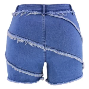 women shorts jeans solid sexy distressed mid waist washing denim zipper fly flat slim fit high street spliced summer 2025