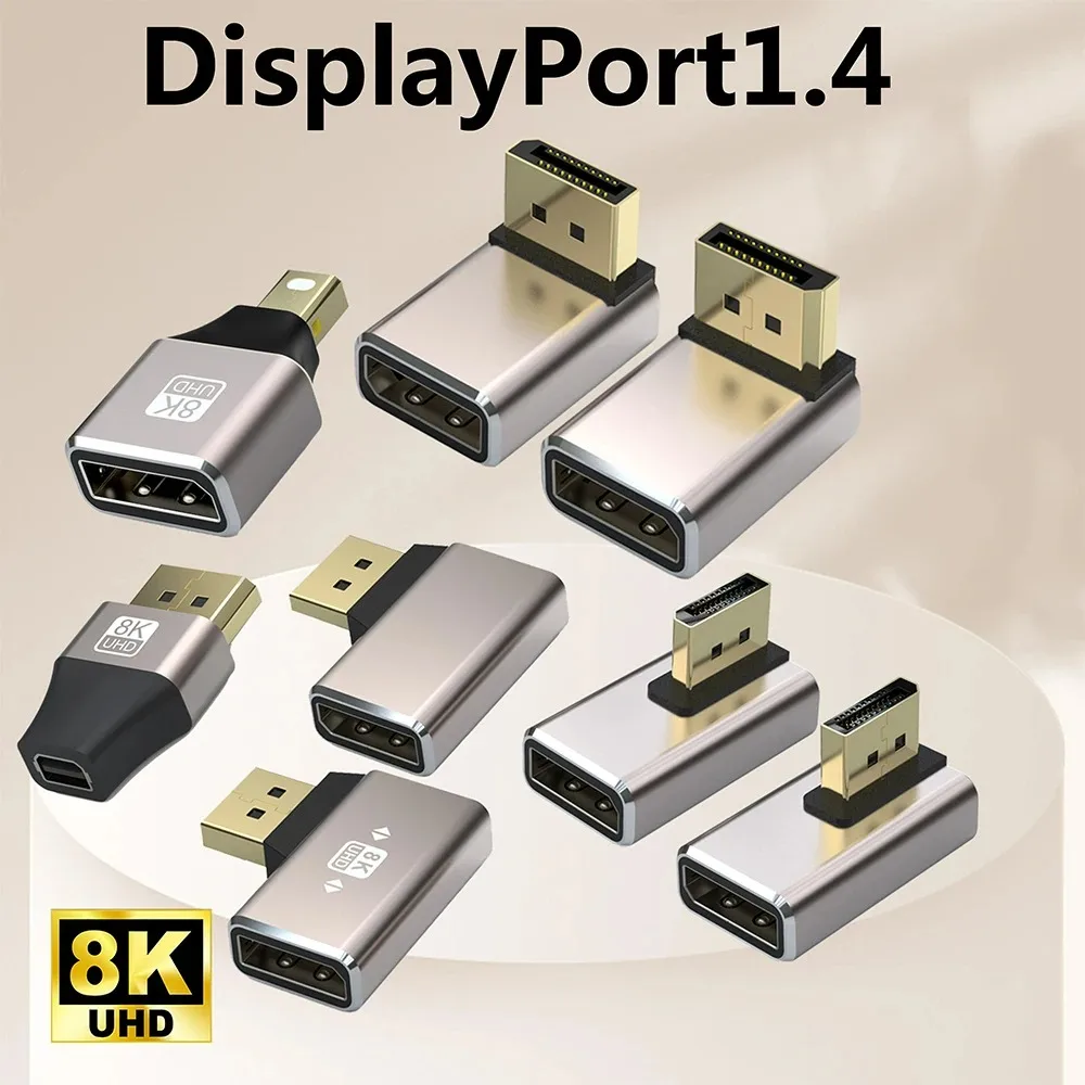 gold plated displayport1.4 adapter support 8k@60hz 4k@144hz hdr video alloy shell dp cable extender for desktop computer monitor