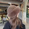 women's luxurious faux fox fur hat, windproof winter cap, warm ski bonnet with ear warmer