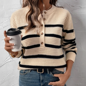 knitted sweater pullover women's 2025 autumn/winter spring new fashion casual striped contrast sweater clothing set