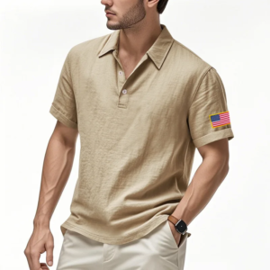 new summer linen short sleeved men's polo shirt embroidered independence day american flag casual t shirt top