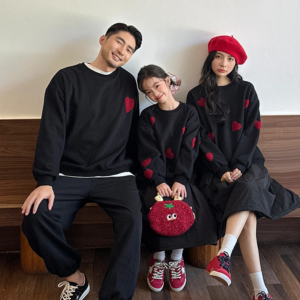 family look mom and daughter dad son clothing set long sleeve heart warm sweatshirt and bottom matching clothes new year outfit