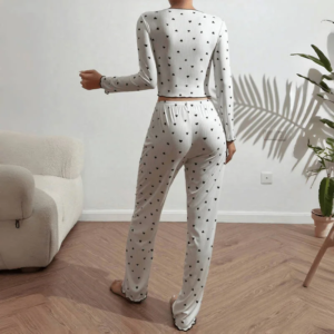 2 piece sets women pajamas suit top pants ensemble sleepwear heart print bow loungewear female autumn outfits nightwear 2025