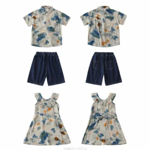summer family matching outfits dress shirt shorts sets couples and kids matching clothing family look vacation costume clothes