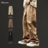 men cargo pant long wide leg pants casual loose straight trousers pockets splice solid high waist regular autumn winter