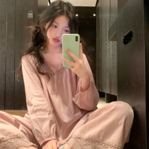 pajama sets women's spring autumn long sleeved pants korean edition cute lace french home furnishing two piece set large pyjams