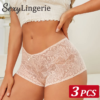 3pcs women's seamless lace briefs women plus sizepanties solid color breathable underwear female low waist soft lingerie s xl