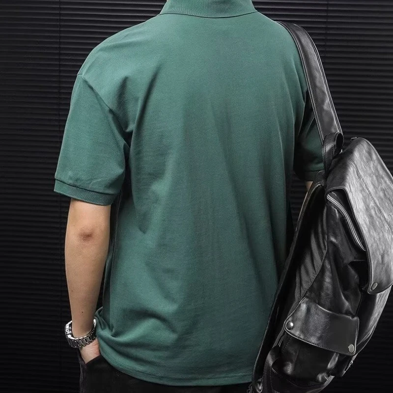 high quality polo shirt men japan fashion clothes white short sleeve casual fit slim man embroid polo shirt button collar tops