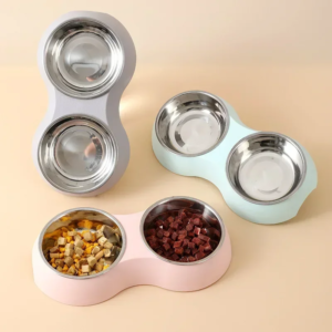 double pet food bowl stainless steel drinkware pet drinking dog food puppy feeding supplies kitten water accessories
