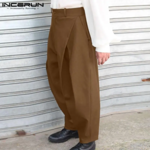 incerun 2024 men pants solid color button streetwear joggers loose trousers men pleated pockets fashion casual long pants s 5xl