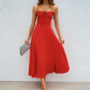 elegant feminine backless red dress 2025 summer women's fashion suspender slit long dresses party wear frock vestidos de mujer