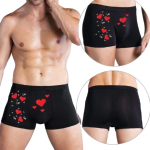 men's comfortable boxer shorts underwear with heart shaped love print, valentine's day gift, elastic underwear s xxl