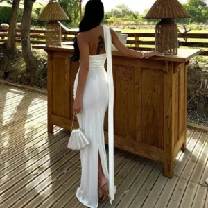 luxurious women's evening dresses solid color halterneck dress backless streamer slit temperament long dress for women