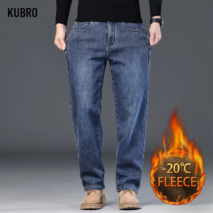 new winter men's slim fleece jeans thick elastic denim pants warm straight casual male clothes fashion plush trousers