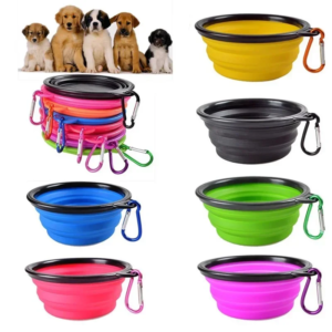 foldable portable travel feeding bowls, eco friendly silicone pet dog cat food and water feeder, food container accessories