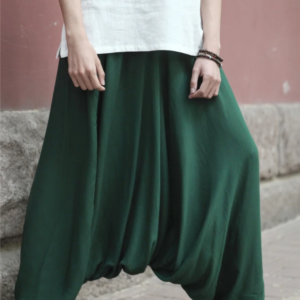 2025 vintage simple men's haren pants elastic waist chinese style casual bloomers trousers cross pants crotch pants men loose