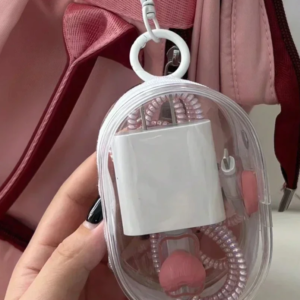 portable mini transparent storage bag with zipper multifunctional headphone and charger case travel accessories with keychain