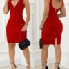 women's dress 2025 summer elegant party wedding guest dress glitter v neck sleeveless back zipper design bodycon mini dress
