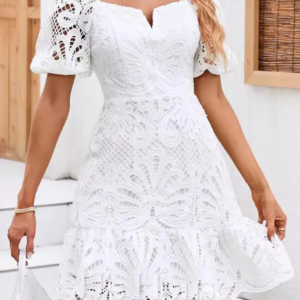 2025 summer new chic hollow out white party dress women new sexy lace mini dresses female vintage elegant a line short dresses