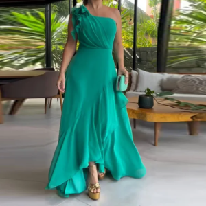 elegant women's dresses sleeveless slim fit waist slit dress floral one shoulder backless dress casual pleated high waist dress