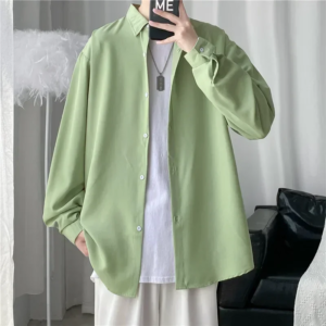 korean style men's fashionable, casual, niche, solid color, simple, loose and comfortable long sleeved shirt jacket for autumn.