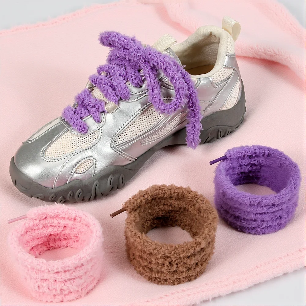 1 pair plush towel shoelaces cute fat fluffy fuzzy velvet lace for women girls casual sneakers 100/120/140/160cm shoes strings