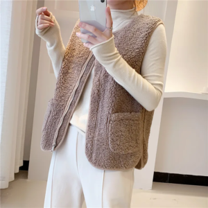 vest thick women sleeveless vests casual zipper pockets round neck jackets solid warm coat regular spliced elegant autumn winter