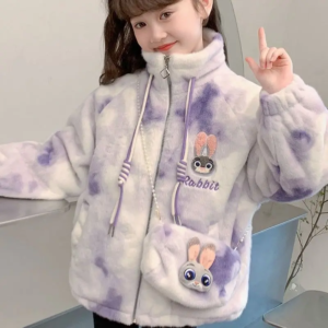 judy rabbit officer children fur jacket girls kawaii fashion warm hooded warm coat with bag student outdoors casual jacket gift