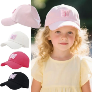 summer children butterfly sun hat girls ponytail hats 5 10year kids empty top baseball cap outdoor baby sunshade visors
