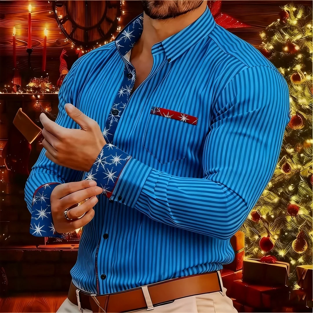 2026 new christmas men's shirt buttoned casual shirt long sleeve series embroidered patchwork shirt daily casual wear