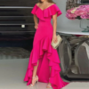new sexy v neck ruffles party dress femme elegant summer fashion solid sleeveless slim irregular maxi dresses for women robe