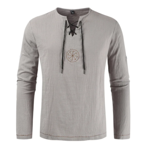 casual slim shirt long sleeve cotton and linen solid color large size shirt men's embroidered shirt