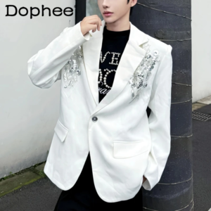 men's 2025 autumn new sequin embroidered suit jacket men's light luxury blazers male solid color sparkling trendy tailored coats