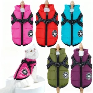 winter dog clothes puppy cat coat with harness waterproof warm cotton jacket for small large dogs reflective vest pet apparel