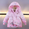 kawaii hello kitty kuromi children jacket anime fashion cute warm plush hooded thick down jacket with bag cartoon outdoor jacket