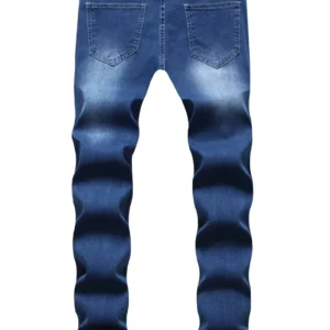 men jeans denim wash vintage basics loose fit straight pants mid waist solid trouser casual ankle length pockets zipper fly 2025