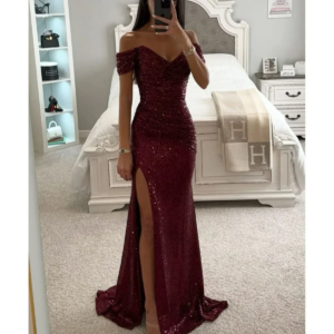 womens dresses new party sequin one line neckline slit dress casual fashion dress for women