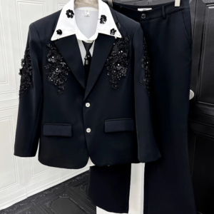 high end sequin embroidered light luxury comfort suit sets men 2025 autumn new loose 2pcs trendy blazers pants two piece sets