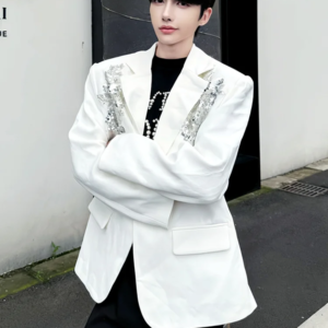 men's 2025 autumn new sequin embroidered suit jacket men's light luxury blazers male solid color sparkling trendy tailored coats