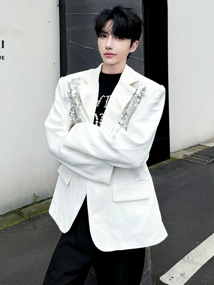 men's 2025 autumn new sequin embroidered suit jacket men's light luxury blazers male solid color sparkling trendy tailored coats