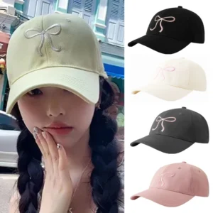 sweet bowknot embroidery baseball hat for women solid color korean girl peaked cap outdoor soft cotton snapback sun visors hat