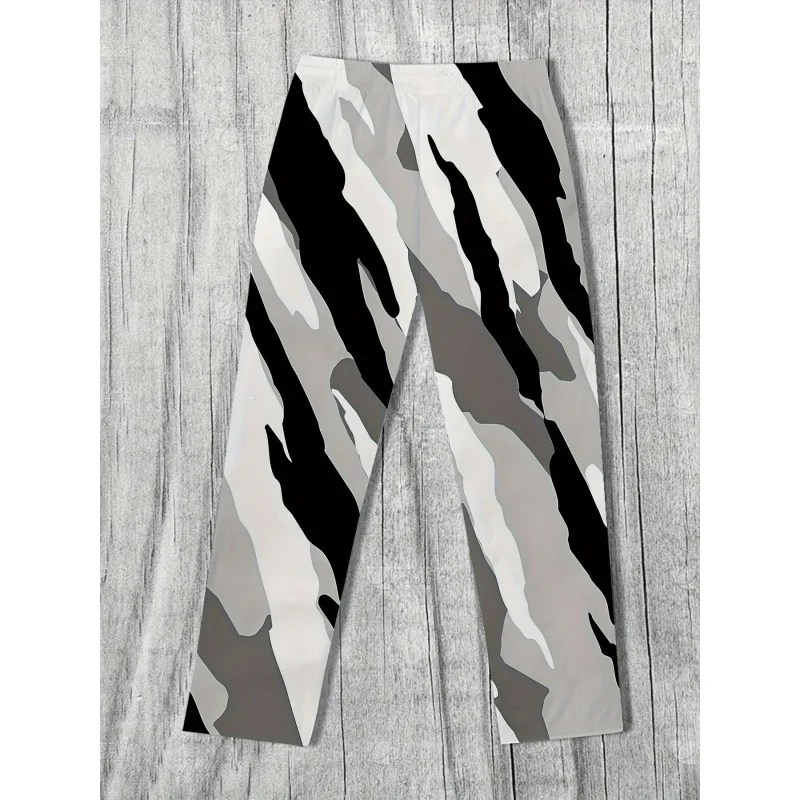 2025 men's casual loose fit drawstring pants 3d print polyester athletic trousers straight leg retro drape style sportswear