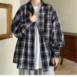 2024 new men's long sleeved trendy brand loose collar plaid shirt jacket for spring and autumn in japan and south korea.