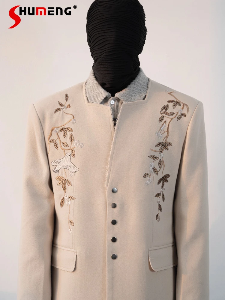 men's 2025 winter new light luxury high end tailored coats embroidered suit jackets long sleeve stylish men's fashion blazers