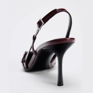 high quality burgundy patent leather high heels women elegant pointed toe thin high heeled sandals fashion banquet evening shoes
