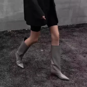 women's chelsea patent leather high boots burgundy pointed toe women's boots low kitten heel mature style women's shoes