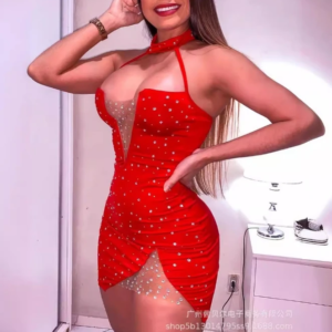 sexy beauty halter hollow out hot diamond dress temperament commuting nightclub new fashion women's sleeveless party dresses